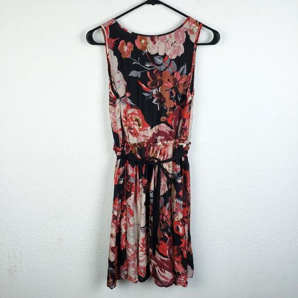 Elizabeth & James Floral Silk Chiffon Lined Mini Dress A-Line Smocked - Picture 4 of 10